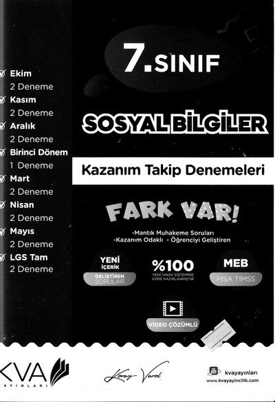 SOSYAL BİLGİLER KAZANIM TAKİP DENEMELERİ FARK VAR Vivo Fotokopi Merkezi