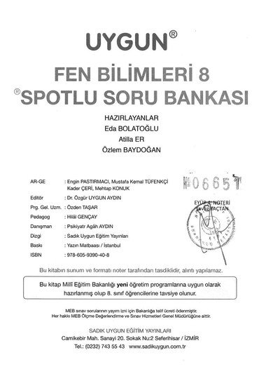 FEN BİLİMLERİ SPOTLU SORU BANKASI Vivo Fotokopi Merkezi
