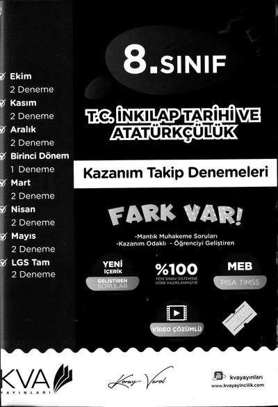 T.C. İNKILAP TARİHİ VE ATATÜRKÇÜLÜK KAZANIM TAKİP DENEMELERİ FARK VAR Vivo Fotokopi Merkezi