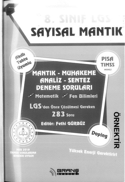 LGS SAYISAL MANTIK MUHAKEME ANALİZ SENTEZ DENEME SORULARI MATEMATİK FEN BİLİMLERİ