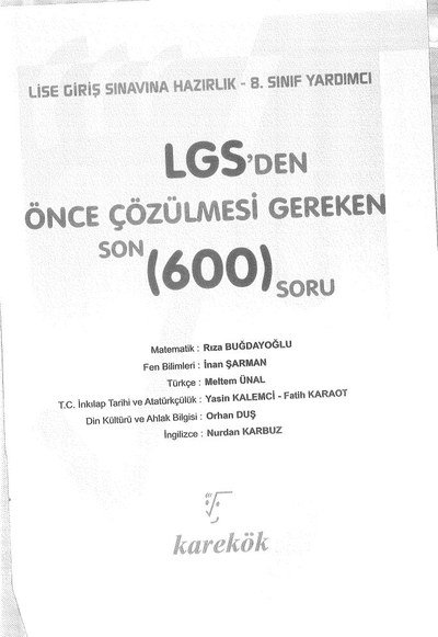 LGS'DEN ÖNCE ÇÖZÜLMESİ GEREKEN 600 SORU Vivo Fotokopi Merkezi