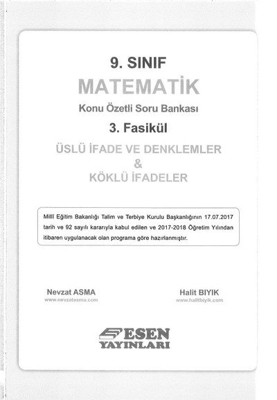 MATEMATİK KONU ÖZETLİ SORU BANKASI 3. FASİKÜL ÜSLÜ İFADE VE DENKLEMLER & KÖKLÜ İFADELER Vivo Fotokopi Merkezi