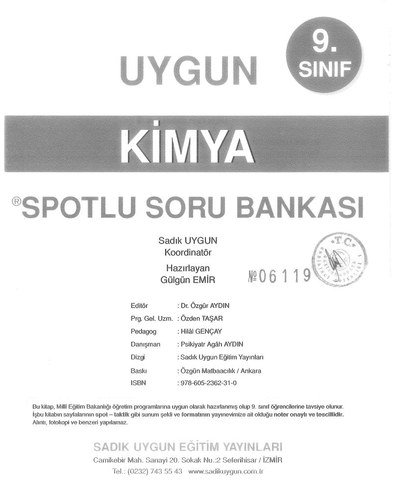 KİMYA SPOTLU SORU BANKASI Vivo Fotokopi Merkezi