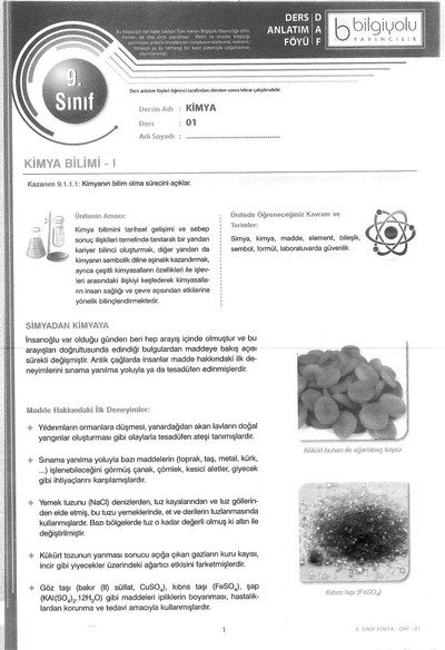 DERS ANLATIM FÖYÜ KİMYA Vivo Fotokopi Merkezi
