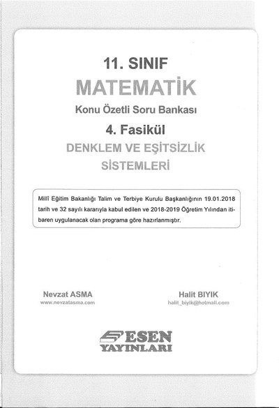 MATEMATİK KONU ÖZETLİ SORU BANKASI 4. FASİKÜL DENKLEM VE EŞİTSİZLİK SİSTEMLERİ