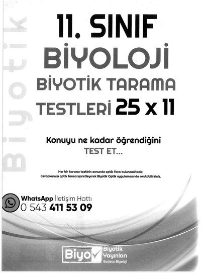 BİYOLOJİ BİYOTİK TARAMA TESTLERİ 25x11 KONUYU NE KADAR ÖĞRENDİĞİNİ TEST ET Vivo Fotokopi Merkezi