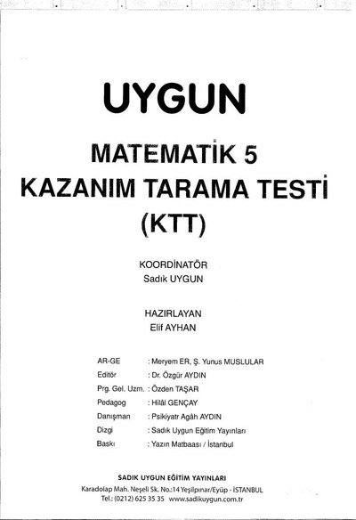 MATEMATİK KAZANIM TARAMA TESTİ Vivo Fotokopi Merkezi