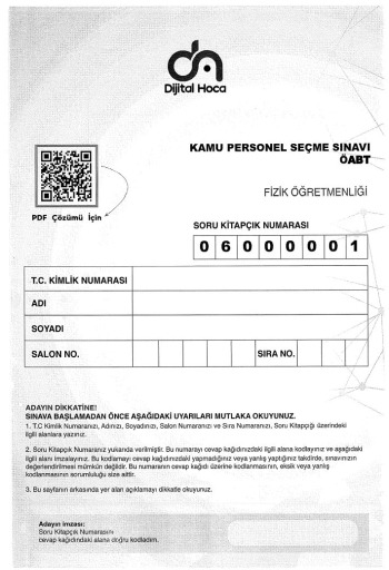 FİZİK ÖĞRETMENLİĞİ 6*75 DENEME SINAVI Vivo Fotokopi Merkezi