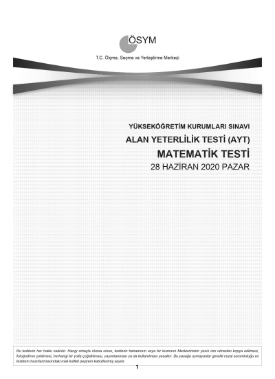 MATEMATİK SON 11 YIL ÇIKMIŞ SORULAR (AYT) (2020 DAHİL) Vivo Fotokopi Merkezi
