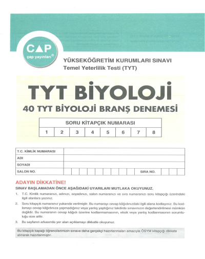 TYT Biyoloji 40 x 6 Up Deneme Vivo Fotokopi Merkezi