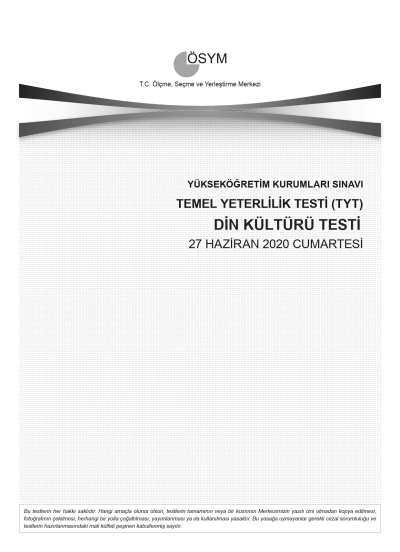 DİN KÜLTÜRÜ SON 11 YIL ÇIKMIŞ SORULAR (TYT) (2020 DAHİL) Vivo Fotokopi Merkezi