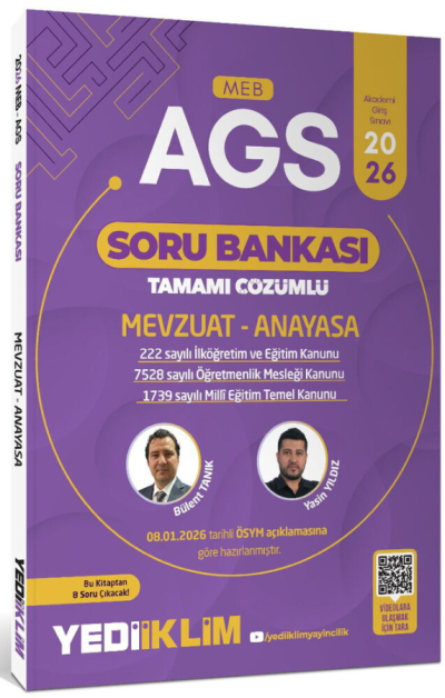 2026 MEB-AGS Mevzuat-Anayasa Soru Bankası Çözümlü Yediiklim Yayınları Vivo Fotokopi Merkezi