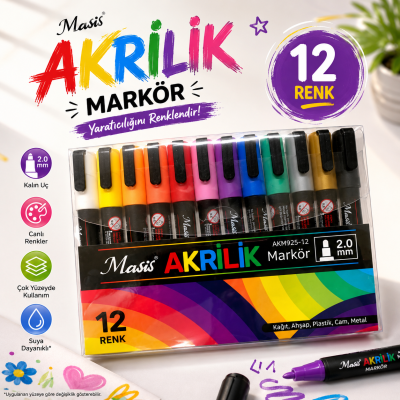 Masis 12 AKRİLİK MARKÖRÜ AKM925-12 Vivo Fotokopi Merkezi