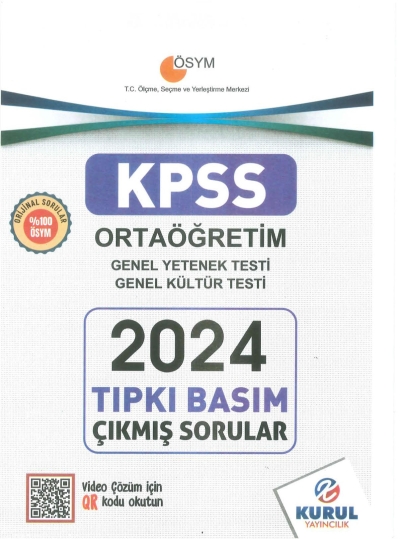 Ortaöğretim KPSS Son 5 Sınav GY-GK Çıkmış Sorular Tıpkı Basım Kurul Yayınları (2016-2024) Vivo Fotokopi Merkezi