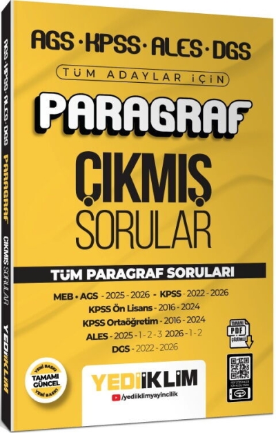 MEB AGS KPSS ALES DGS Tüm Adaylar İçin Paragraf Tamamı PDF Çözümlü Çıkmış Sorular Yediiklim Yayınları Vivo Fotokopi Merkezi