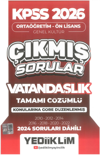 2026 KPSS Ortaöğretim Ön Lisans Genel Kültür Vatandaşlık Tamamı Çözümlü Çıkmış Sorular(2024 soruları dahil) Yediiklim Yayınları Vivo Fotokopi Merkezi