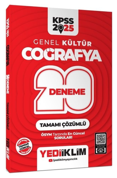 2025 KPSS Genel Kültür Coğrafya Tamamı Çözümlü 20 Deneme Yediiklim Yayınları Vivo Fotokopi Merkezi