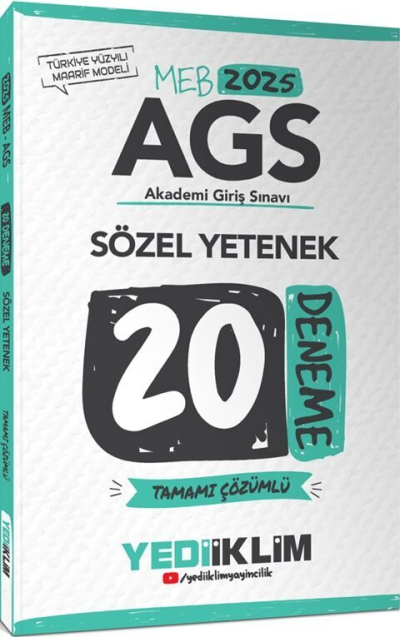 2025 MEB AGS Sözel Yetenek Tamamı Çözümlü 20 Deneme Yediiklim Yayınları