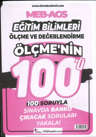 MEB-AGS Eğitim Bilimleri Ölçme ve Değerlendirme Ölçmenin 100ü Soru Bankası TKM Akademi Vivo Fotokopi Merkezi