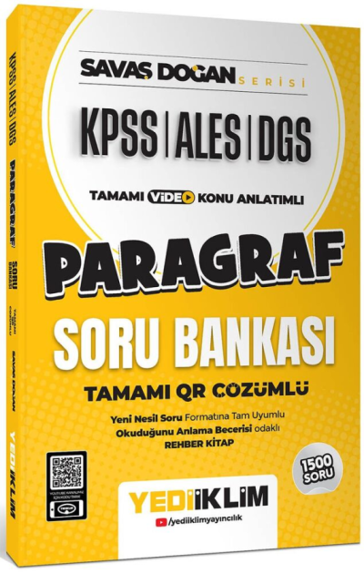KPSS ALES DGS Savaş Doğan Serisi Paragraf Tamamı Video Konu Anlatımlı ve Tamamı QR Çözümlü Soru Bankası Yediiklim Yayınları Vivo Fotokopi Merkezi