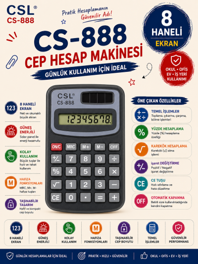 CSL CS-888 8 Hane Cep Tipi Hesap Makinesi Vivo Fotokopi Merkezi