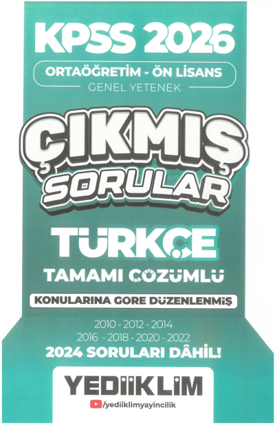 2026 KPSS Ortaöğretim-Önlisans Türkçe Konularına Göre Çıkmış Sorular(2024 soruları dahil) Yediiklim Yayınları Vivo Fotokopi Merkezi