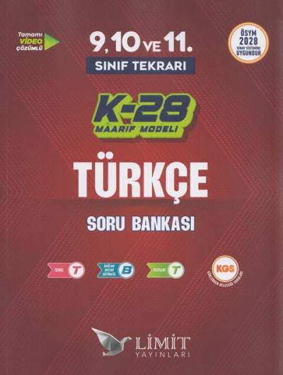 2028 TYT 9. ve 10. Sınıf Tekrarı Türkçe K-28 Maarif Model Soru Bankası Limit Yayınları