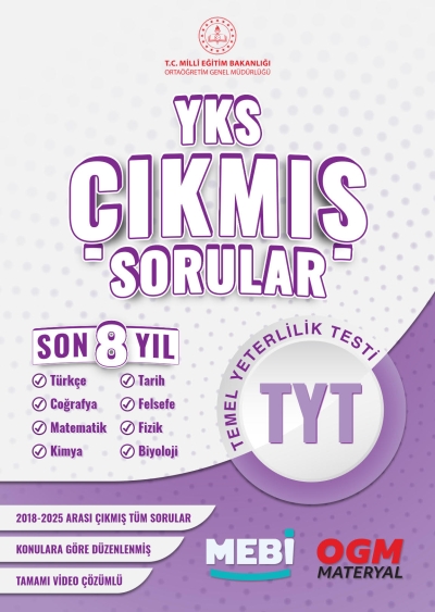 YKS Çıkmış Sorular TYT (Tüm Dersler) Son 8 Yıl (2018-205) MEB OGM Vivo Fotokopi Merkezi