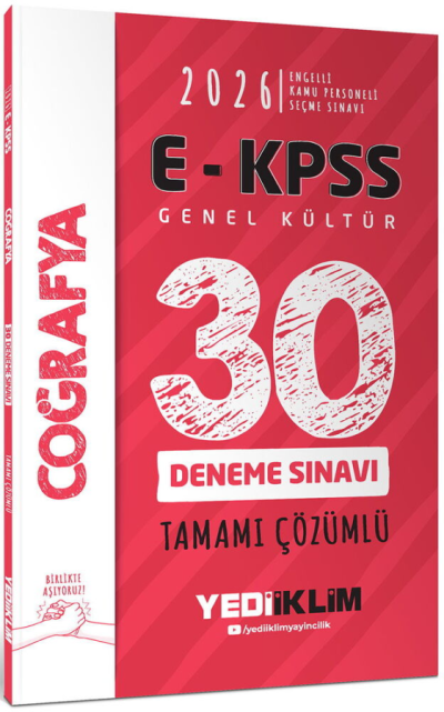 2026 E-KPSS Tüm Adaylar İçin Genel Kültür Coğrafya Tamamı Çözümlü 30 Deneme Sınavı Yediiklim Yayınları Vivo Fotokopi Merkezi