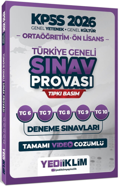 2026 KPSS Lise Ortaöğretim Ön Lisans Türkiye Geneli Sınav Provası 5 Deneme Çözümlü (6-7-8-9-10) Yediiklim Yayınları Vivo Fotokopi Merkezi