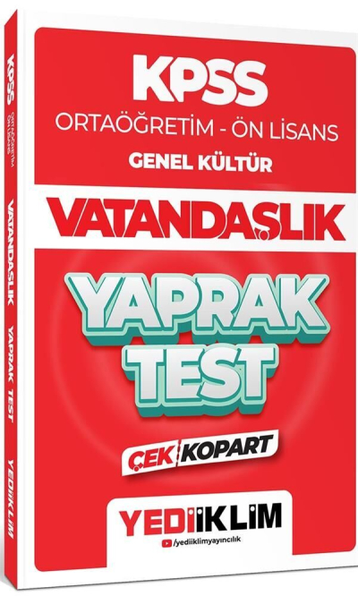 KPSS Lise Ortaöğretim Ön Lisans Vatandaşlık Yaprak Test Çek Kopart Yediiklim Yayınları Vivo Fotokopi Merkezi