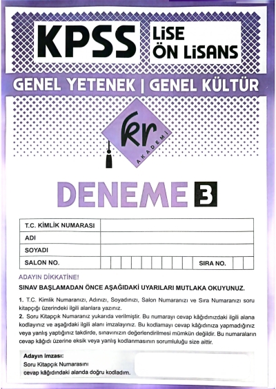 Lise Önlisans TG Deneme 3 60 Deneme KR Akademi