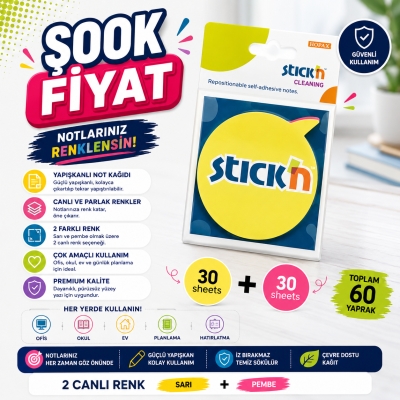 2 Neon Renk Yuvarlak Konuşma Balonu 60 Yaprak 76x76 Yapışkanlı Not Kağıdı Vivo Fotokopi Merkezi