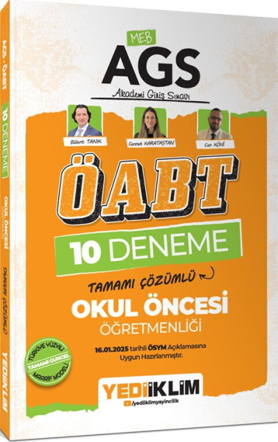 2025 MEB AGS ÖABT Okul Öncesi Öğretmenliği Tamamı Çözümlü 10 Deneme Yediiklim Yayınları