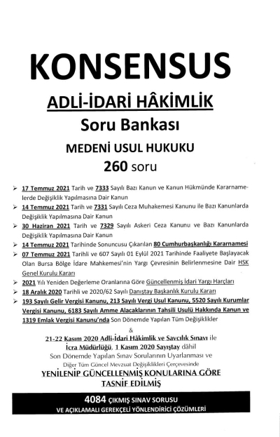KONSENSUS ADLİ İDARİ HAKİMLİK SORU BANKASI MEDENİ USUL HUKUKU 17. BASKI Vivo Fotokopi Merkezi