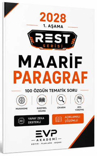 2028 REST Serisi Maarif Model Paragraf Soru Bankası 100 Özgün Tematik Soru Çözümlü EVP Akademi Vivo Fotokopi Merkezi