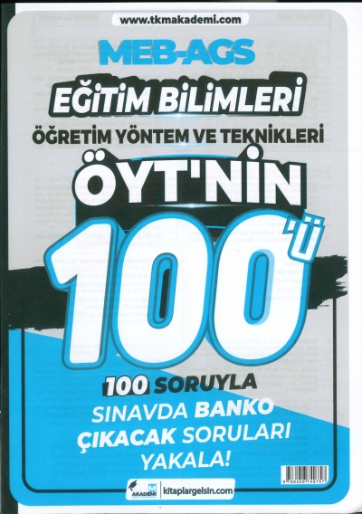 MEB-AGS Eğitim Bilimleri Öğretim Yöntem ve Teknikleri ÖYT'nin 100ü Soru Bankası TKM Akademi Vivo Fotokopi Merkezi