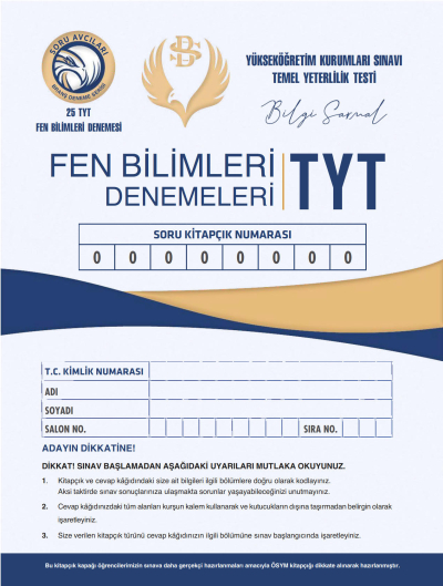 TYT FEN BİLİMLERİ DENEMELERİ 25*20 Vivo Fotokopi Merkezi