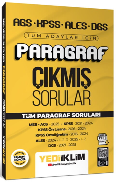 AGS KPSS ALES DGS Tüm Adaylar İçin Paragraf Tamamı PDF Çözümlü Tüm Paragraf Soruları Çıkmış Sorular Yediiklim Yayınları Vivo Fotokopi Merkezi