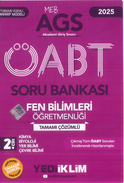 2025 MEB AGS ÖABT Fen Bilimleri Öğretmenliği Tamamı Çözümlü Soru Bankası 2. CİLT ( KİMYA- BİYOLOJİ- YER BİLİMİ - ÇEVRE BİLİMİ) Yediiklim Yayınları Vivo Fotokopi Merkezi