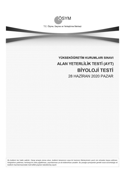 BİYOLOJİ SON 11 YIL ÇIKMIŞ SORULAR (AYT) (2020 DAHİL) Vivo Fotokopi Merkezi