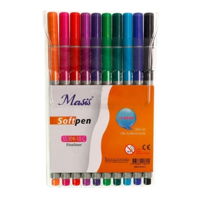 Masis Fineliner Softpen Kalem 10 Renk Pvc S5304-10c Vivo Fotokopi Merkezi