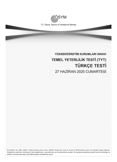 TÜRKÇE SON 11 YIL ÇIKMIŞ SORULAR (TYT) (2020 DAHİL) Vivo Fotokopi Merkezi