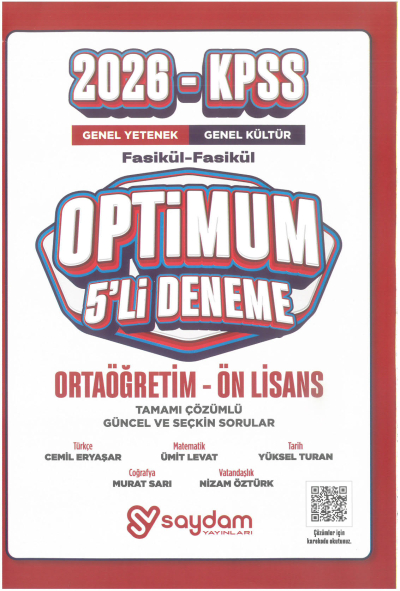 2026 KPSS Lise Ortaöğretim Ön Lisans Optimum 5 Deneme Fasikül Çözümlü Saydam Yayınları Vivo Fotokopi Merkezi