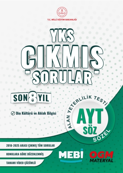 YKS Çıkmış Sorular AYT Din Kültürü ve Ahlak Bilgisi Son 8 Yıl (2018-205) MEB OGM Vivo Fotokopi Merkezi