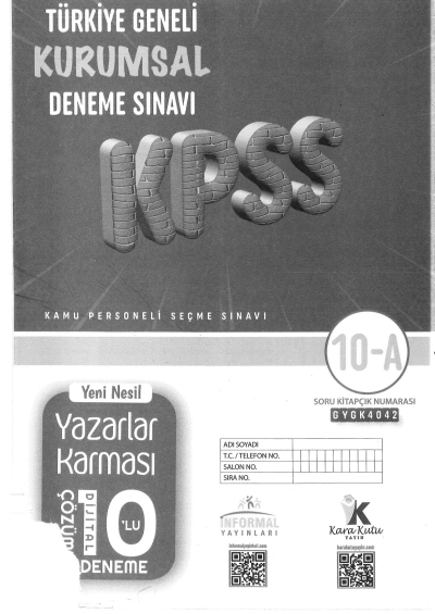 KPSS Genel Yetenek Genel Kültür Yazarlar Karması 10 Deneme Dijital Çözümlü İnformal Yayınları Vivo Fotokopi Merkezi