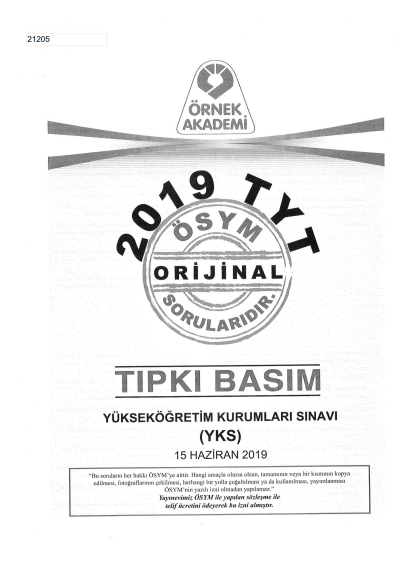 2019 TYT Deneme - TYT Türkiye Geneli Deneme Sınavı-1 (PEGEM) Vivo Fotokopi Merkezi