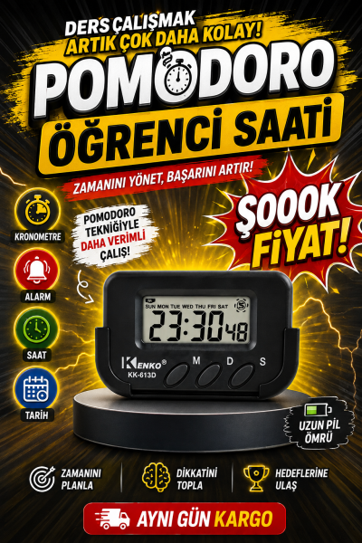 Kenko Pomodoro Öğrenci Saati - Kronometreli Ders Çalışma Saati - Dijital Masa Saati Kenko KK-613D Vivo Fotokopi Merkezi