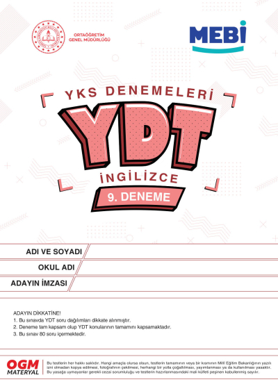 YDT Denemeleri İngilizce 9. Deneme MEBİ