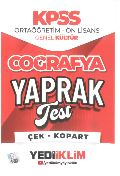2026 KPSS Ortaöğretim-Önlisans Coğrafya Çek Kopart Yaprak Test Yediiklim Yayınları Vivo Fotokopi Merkezi